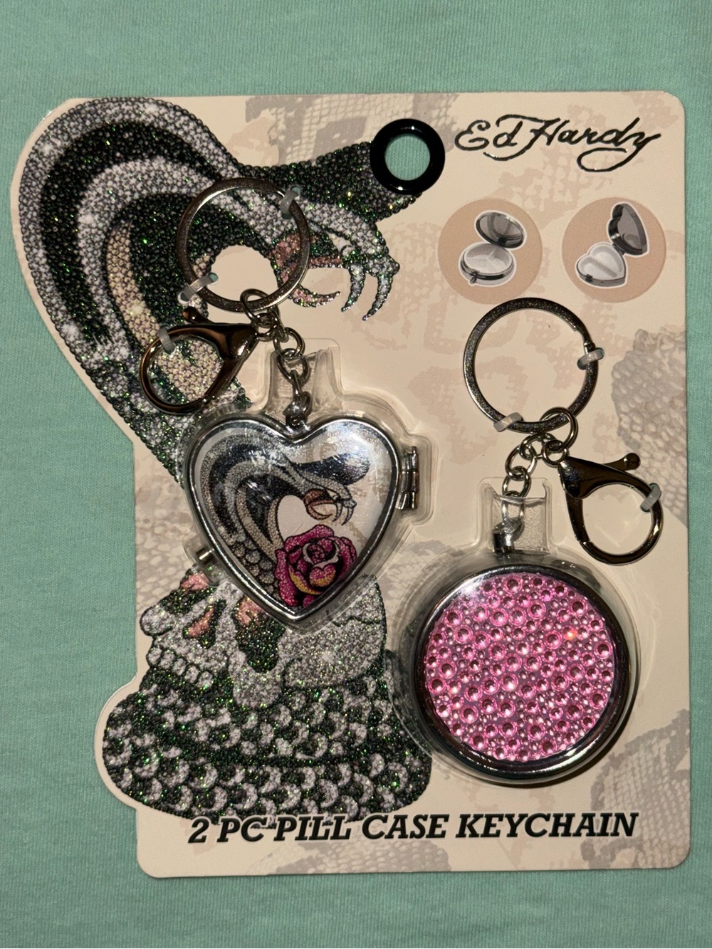Ed Hardy Pill Case Keychain/BagCharm Set